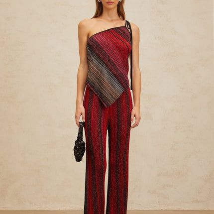 Maddalena Red Sequin Striped Top Trousers Set