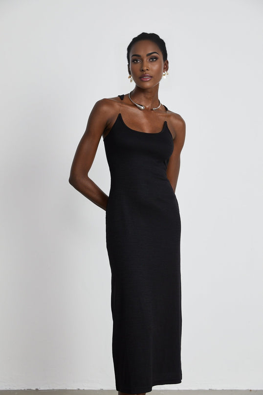 Madeleine invisiblestrap ribbed maxi dress