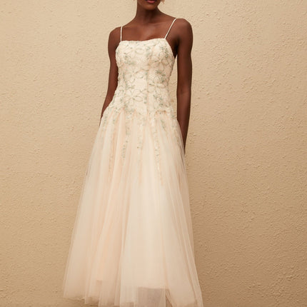 Madeline Green Floral Embroidered Tulle Maxi Dress