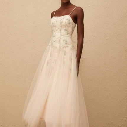 Madeline Green Floral Embroidered Tulle Maxi Dress