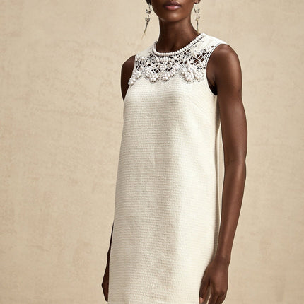 Madeline White Embroidered Beaded Cut-Out Mini Dress