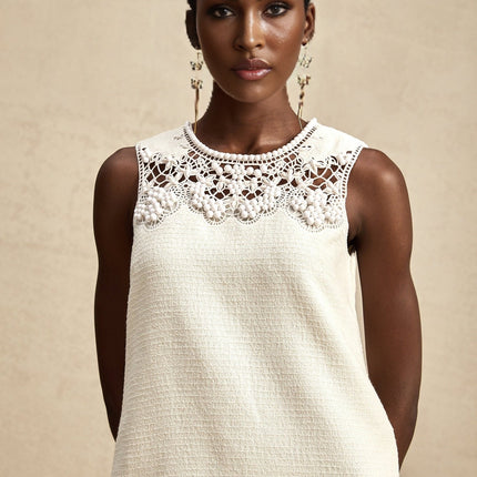 Madeline White Embroidered Beaded Cut-Out Mini Dress