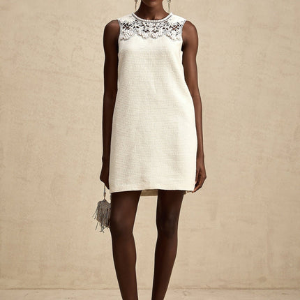 Madeline White Embroidered Beaded Mini Dress
