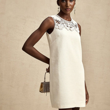 Madeline White Embroidered Beaded Mini Dress