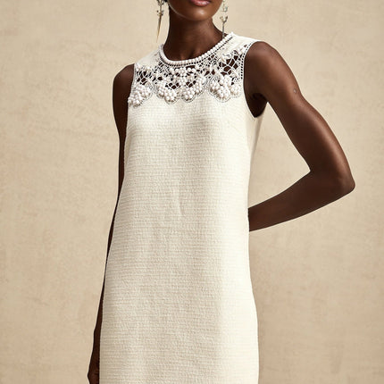 Madeline White Embroidered Beaded Mini Dress