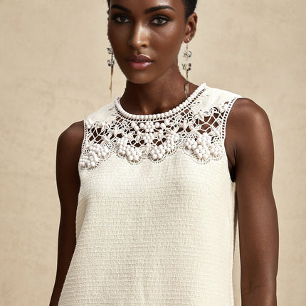 Madeline White Embroidered Beaded Mini Dress
