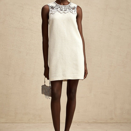 Madeline White Embroidered Beaded Mini Dress