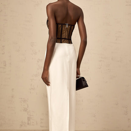 Madelyn Black Strapless Maxi Dress with Contrast Colors and Rear Slit