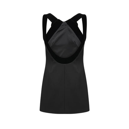 Madelyn Black Velvet Trim Mini Dress with Bow Detailing