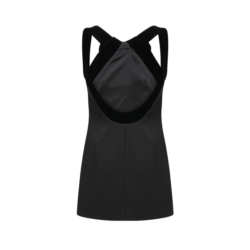 Madelyn Black Velvet Trim Mini Dress with Bow Detailing