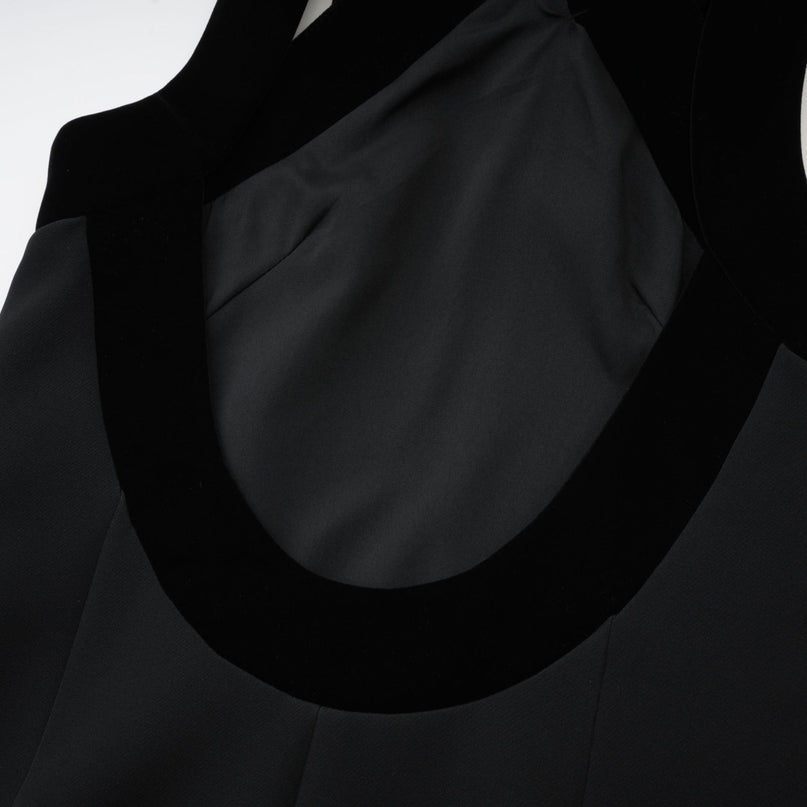Madelyn Black Velvet Trim Mini Dress with Bow Detailing and Low Back