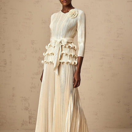 Madison Ruffled Jumpsuit Neutrals Floral Appliqué Wide Legs Polyester Elastane