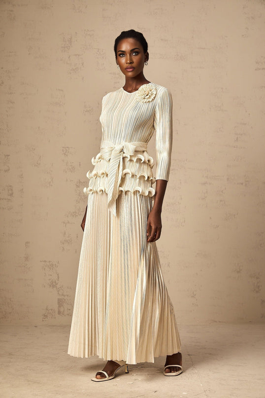 Madison Ruffled Jumpsuit Neutrals Floral Appliqué Wide Legs Polyester Elastane