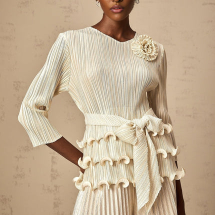 Madison Ruffled Jumpsuit Neutrals Polyester Elastane Floral Applique Wide Legs Layered Design