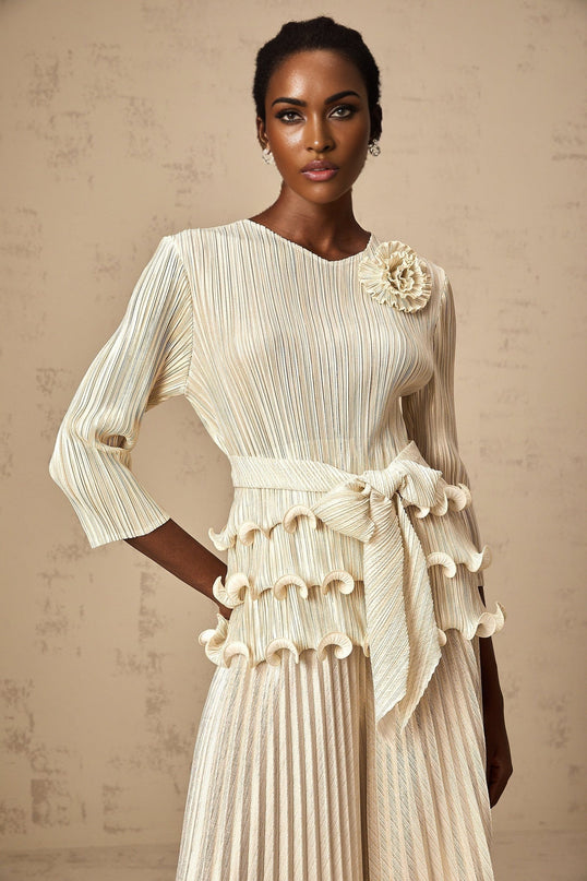 Madison Ruffled Jumpsuit Neutrals Polyester Elastane Floral Applique Wide Legs Layered Design