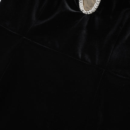 Madisyn Black Crystal Embellished Midi Dress with Spaghetti Straps