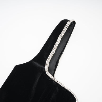 Madisyn Black Crystal Embellished U-Neckline Midi Dress 100% Polyester Spaghetti Straps Size M Model 5'10
