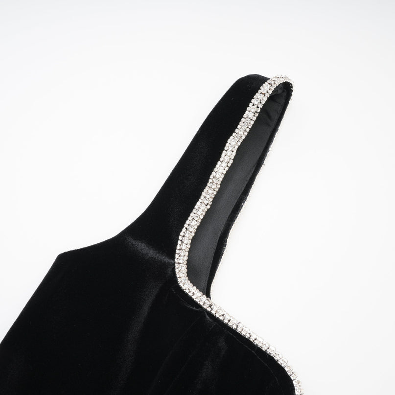Madisyn Black Crystal Embellished U-Neckline Midi Dress 100% Polyester Spaghetti Straps Size M Model 5'10