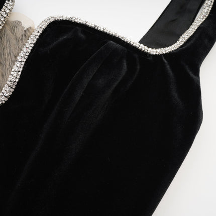 Madisyn Black Crystal Embellished U-Neckline Midi Dress 100% Polyester Size M Model 5'10 Spaghetti Straps