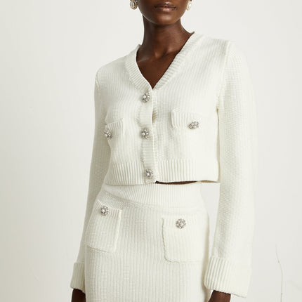 Madisyn White Cardigan Skirt Button Knit Set