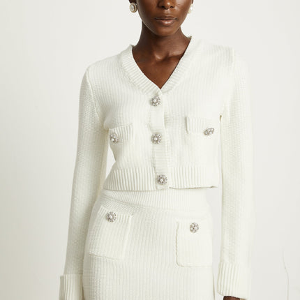 Madisyn White Cardigan Skirt Button Knit Set