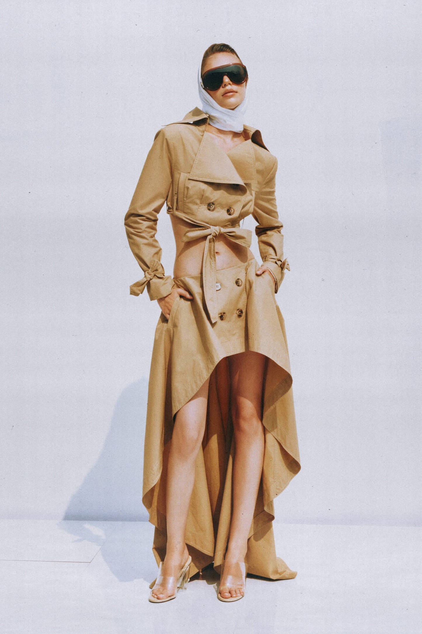 Maelle Khaki Cropped Trench Jacket  Skirt Matching Set