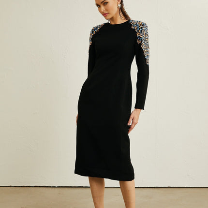Maëlys black crystalembellished midi dress