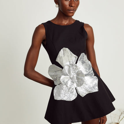 Maëlys black floralappliqué sleeveless mini dress