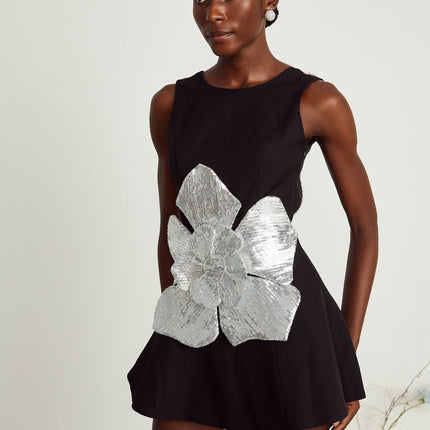 Maëlys black floralappliqué sleeveless mini dress