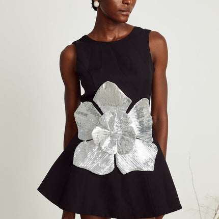 Maëlys black floralappliqué sleeveless mini dress