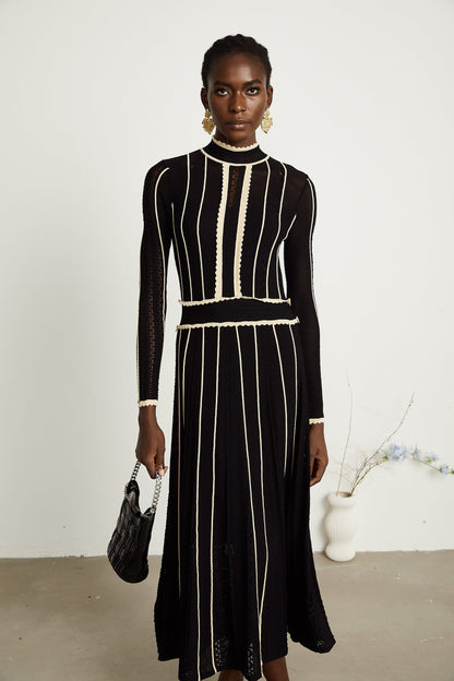 Maëlys black verticalstripe netted maxi dress