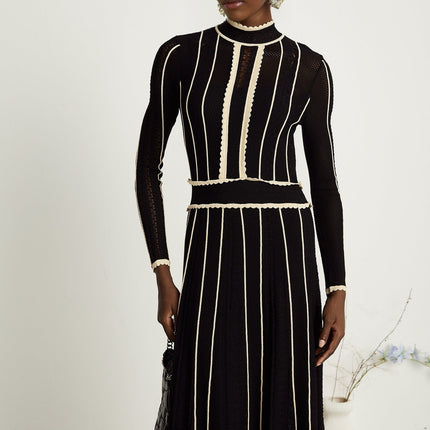 Maëlys black verticalstripe netted maxi dress