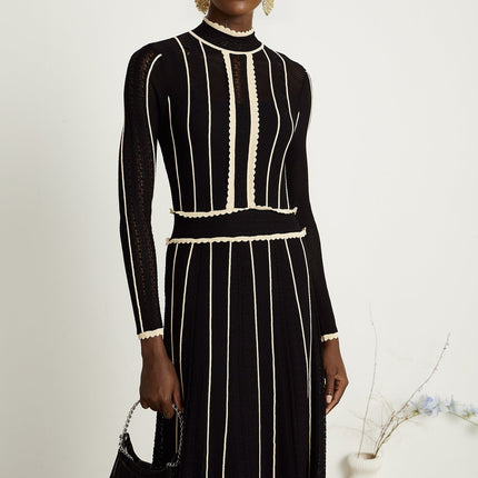 Maëlys black verticalstripe netted maxi dress