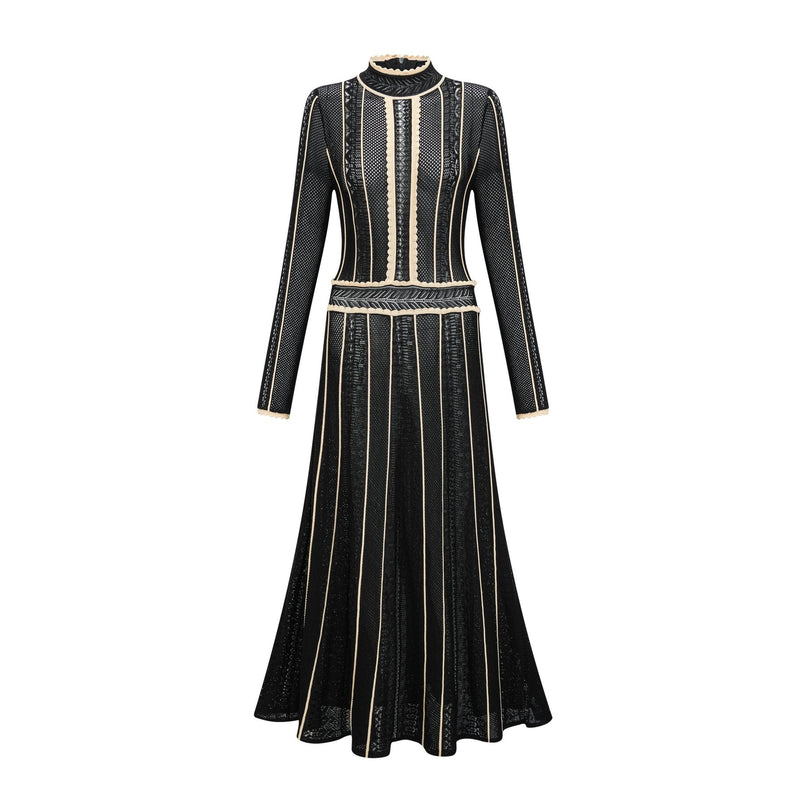 Maëlys black verticalstripe netted maxi dress