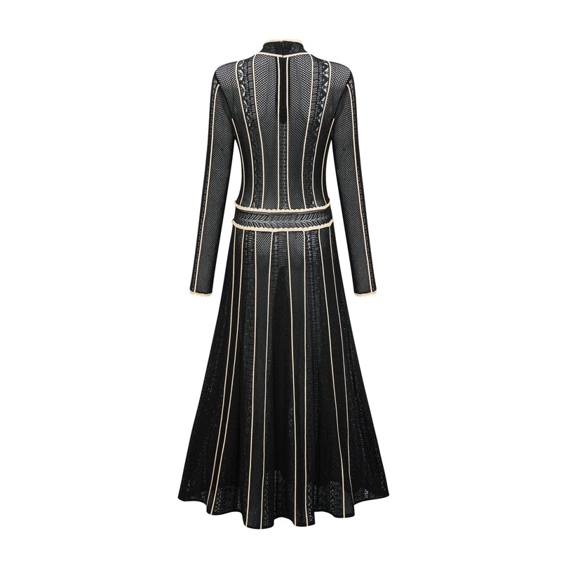 Maëlys black verticalstripe netted maxi dress