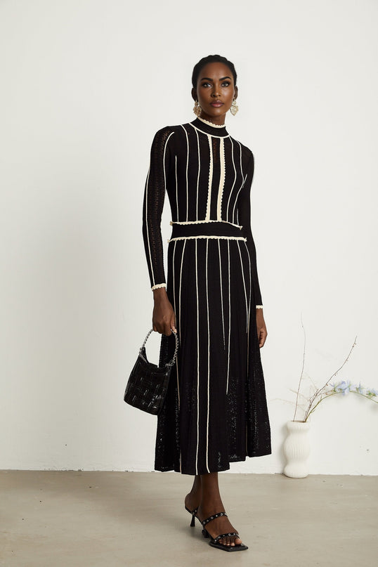 Maëlys black verticalstripe netted maxi dress