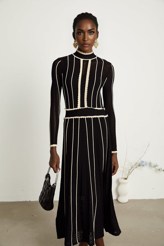 Maëlys black verticalstripe netted maxi dress