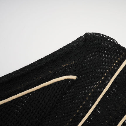 Maëlys black verticalstripe netted maxi dress