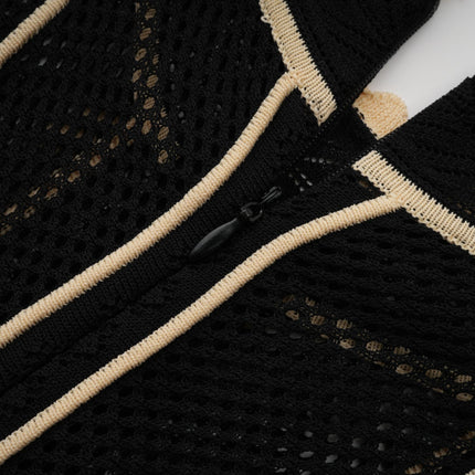 Maëlys black verticalstripe netted maxi dress