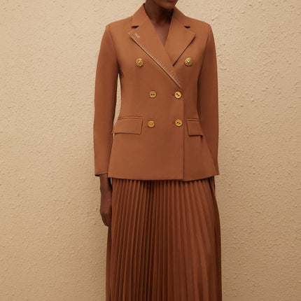 Maëlys Brown Double Breasted Blazer Skirt Set