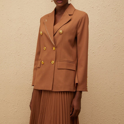 Maëlys Brown Double Breasted Blazer Skirt Set
