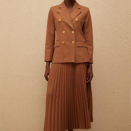 Maëlys Brown Double Breasted Blazer Skirt Set