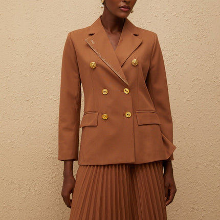 Maëlys Brown Double Breasted Blazer Skirt Set
