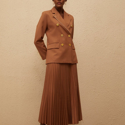 Maëlys Brown Double Breasted Blazer Skirt Set