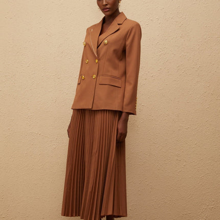 Maëlys Brown Double Breasted Blazer Skirt Set