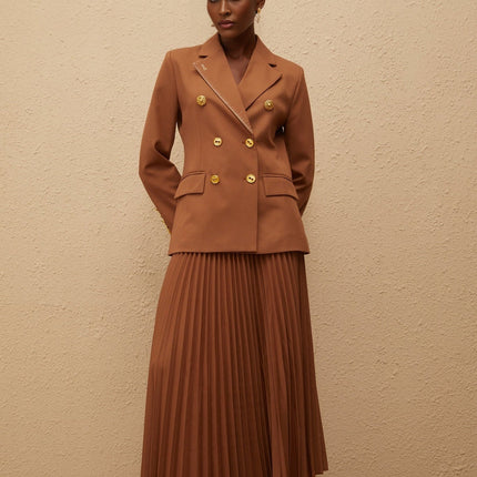 Maëlys Brown Double Breasted Blazer Skirt Set