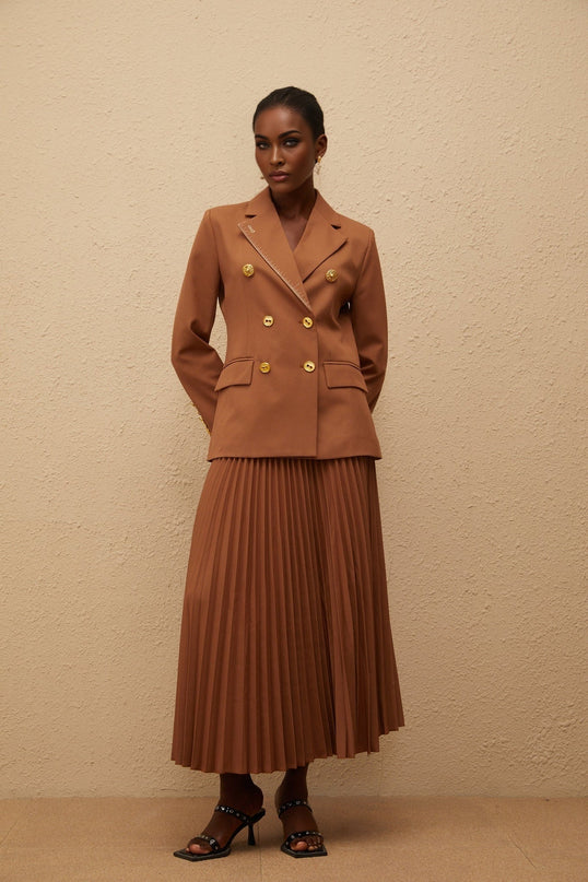 Maëlys Brown Double Breasted Blazer Skirt Set