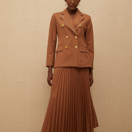 Maëlys Brown Double Breasted Blazer Skirt Set