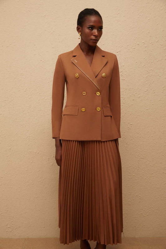 Maëlys Caramel Double Breasted Blazer  Skirt Set
