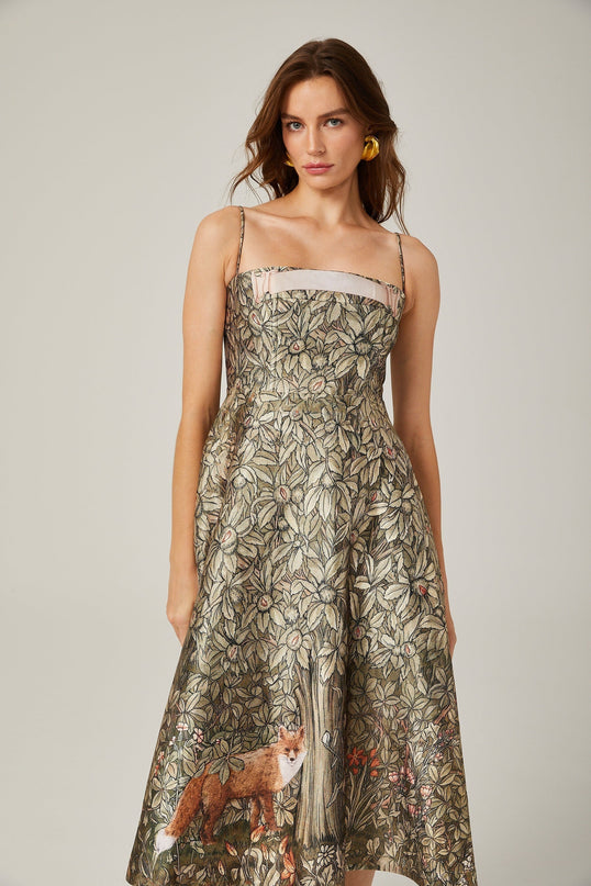 Maeve Green Jungle Print Sleeveless Midi Dress